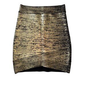 Sexy Bcbg Max Azria XS Black Gold Mini Metallic Bandage Skirt Y2K Club Luxury